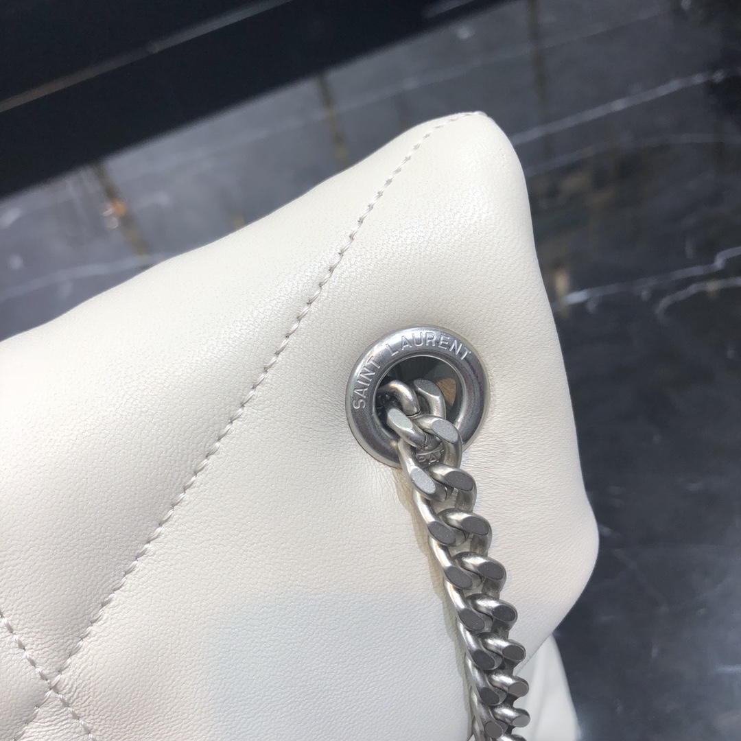 Saint Laurent Loulou Puffer Lambskin Shoulder Bag Handbag White 577475 Silver